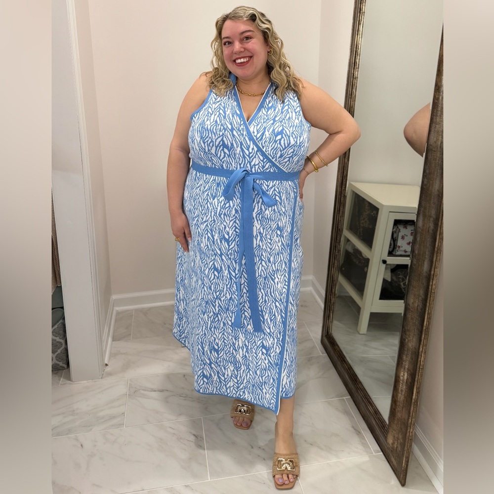 Blue and White Wrap Dress
